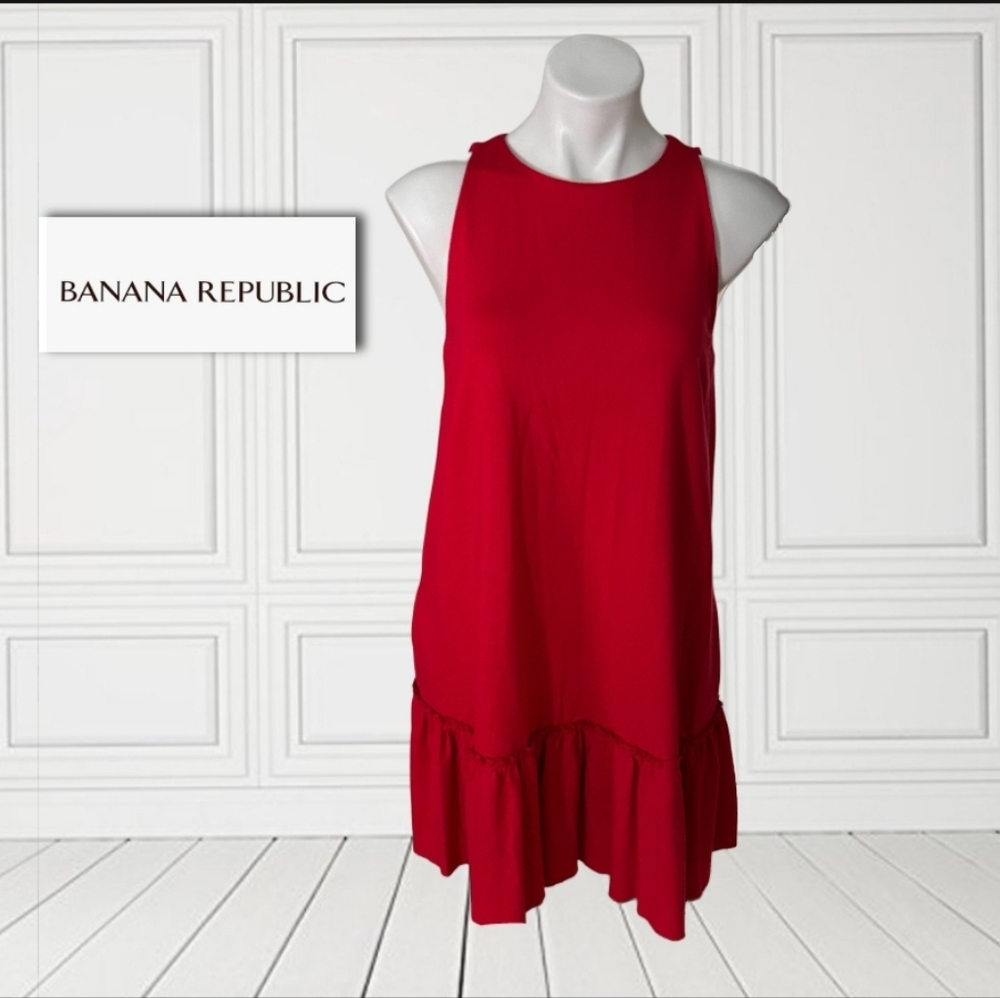 Banana Republic Red Ponte Ruffle Dress